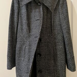Womens Black & White Plaid Wool-Blend Coat NEW